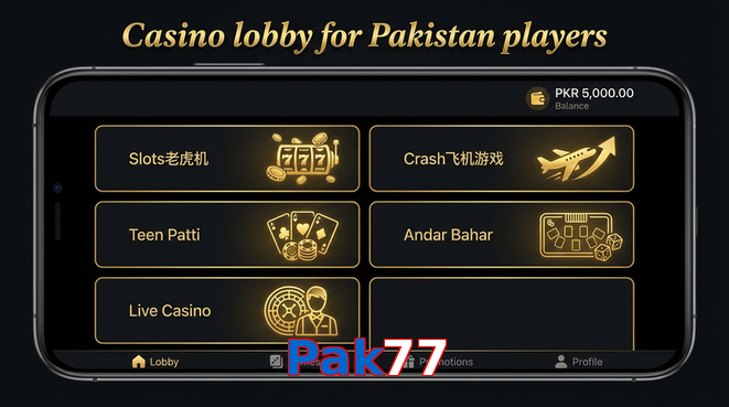 Lobby view of Pak77 for Pakistan users